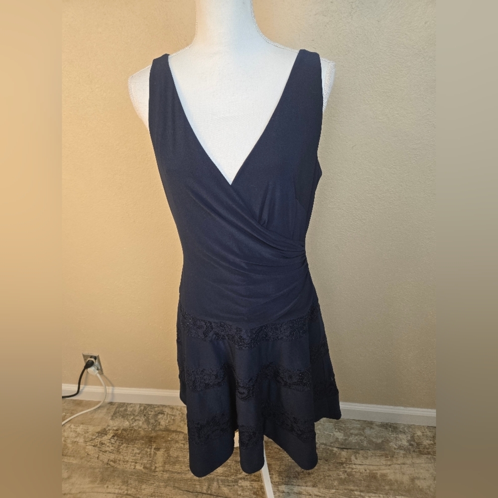 Lauren Ralph Lauren Navy Blue Lace Drop Waist Dress Size 12 (6123) - Picture 2 of 8